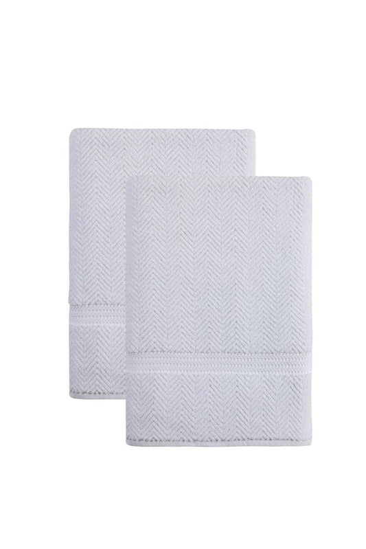 Set of Two White Chevron Turkish Cotton 40" X 70" Bath Sheets