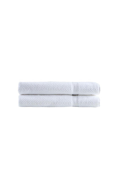 Set of Two White Chevron Turkish Cotton 40" X 70" Bath Sheets HomeRoots
