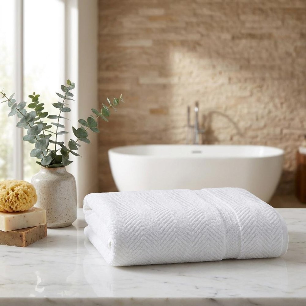 Set of Two White Chevron Turkish Cotton 40" X 70" Bath Sheets HomeRoots