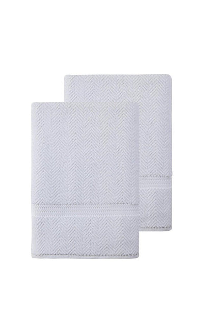 Set of Two White Chevron Turkish Cotton 40" X 70" Bath Sheets HomeRoots
