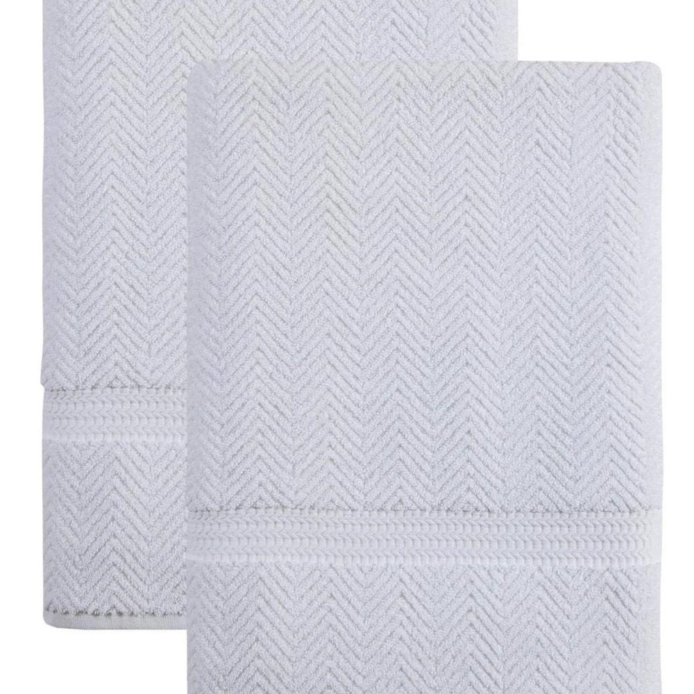 Set of Two White Chevron Turkish Cotton 40" X 70" Bath Sheets — view 6