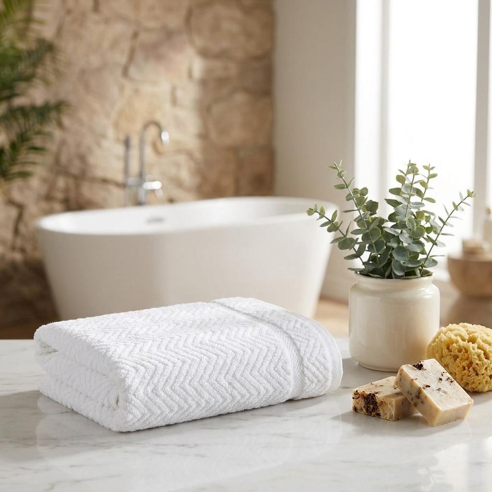 Set of Two White Chevron Turkish Cotton 16" X 30" Hand Towels — view 3