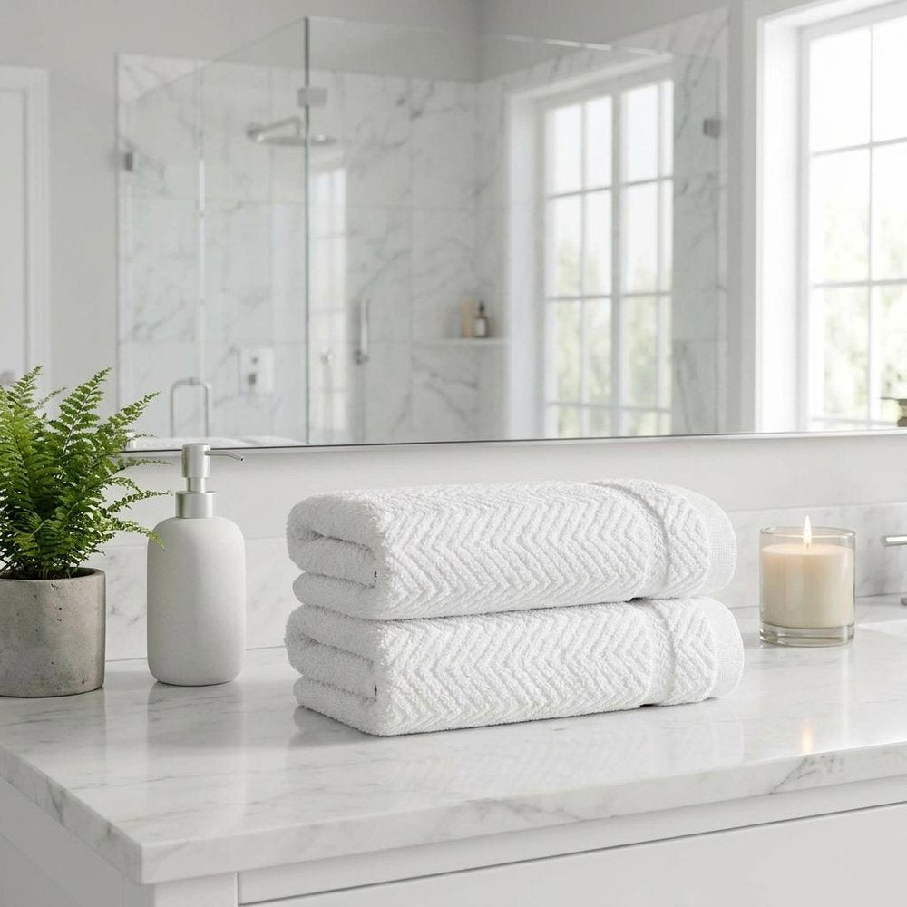 Set of Two White Chevron Turkish Cotton 16" X 30" Hand Towels — view 4