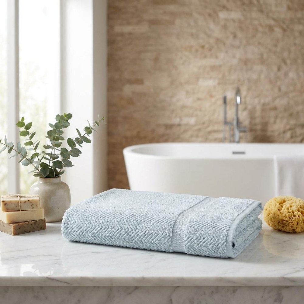 Set of Two White Chevron Turkish Cotton 40" X 70" Bath Sheets — view 10