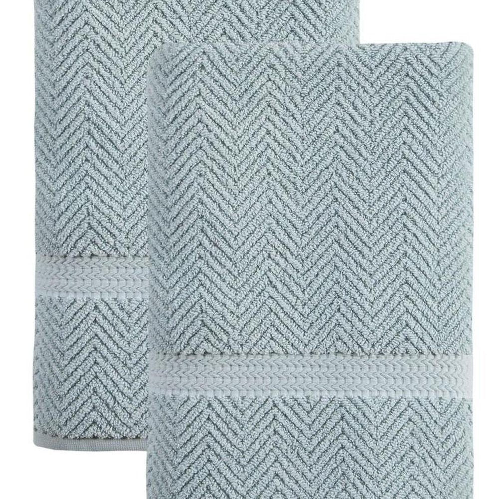 Set of Two Navy Blue Chevron Turkish Cotton 27" X 54" Bath Towels HomeRoots