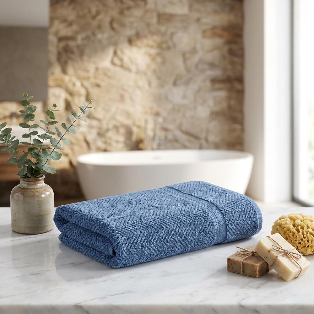 Set of Two White Chevron Turkish Cotton 40" X 70" Bath Sheets HomeRoots