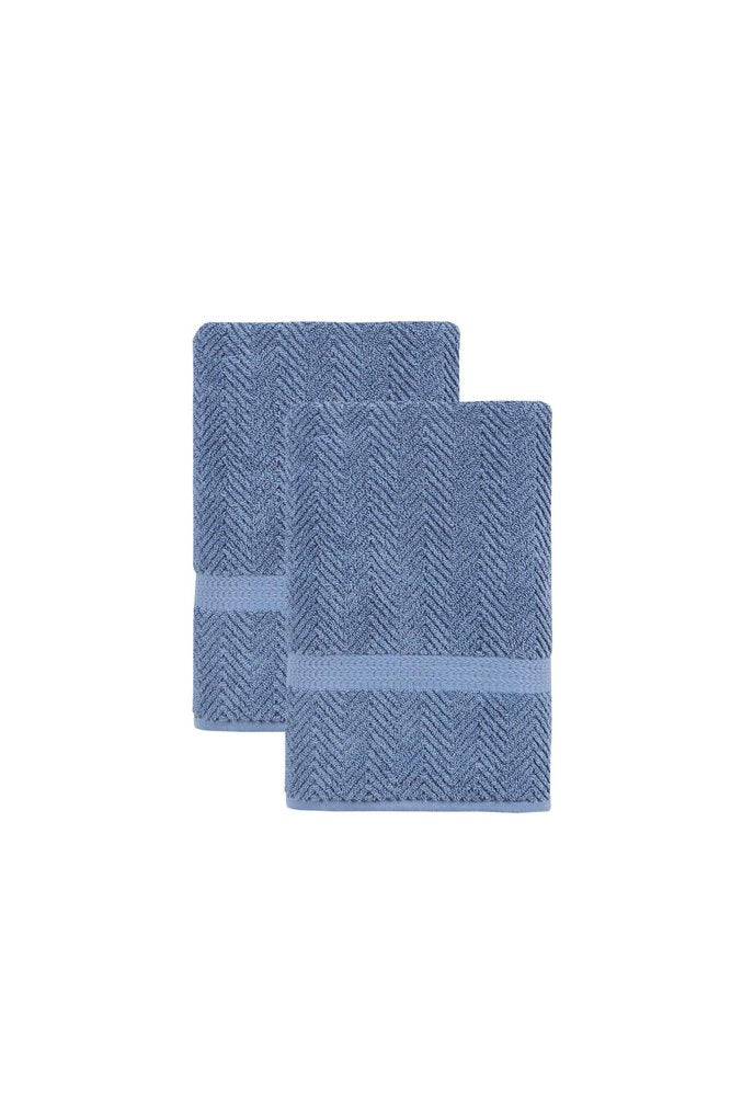 Set of Two Navy Blue Chevron Turkish Cotton 27" X 54" Bath Towels HomeRoots