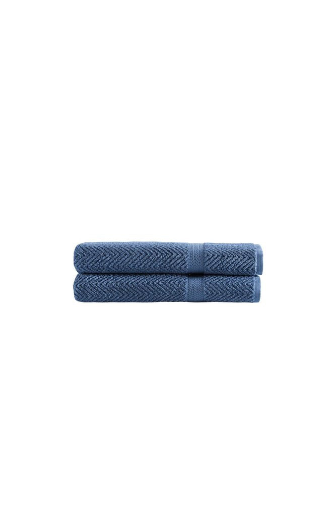 Set of Two Navy Blue Chevron Turkish Cotton 27" X 54" Bath Towels HomeRoots