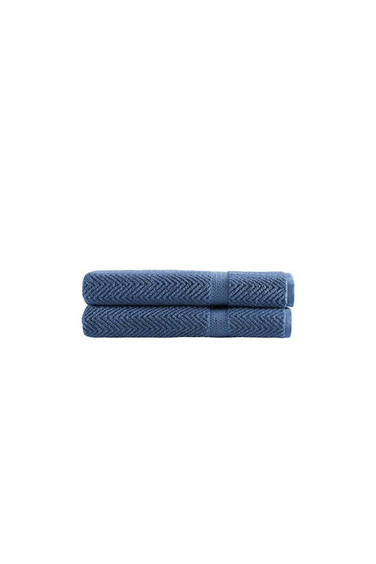 Set of Two Navy Blue Chevron Turkish Cotton 27" X 54" Bath Towels HomeRoots