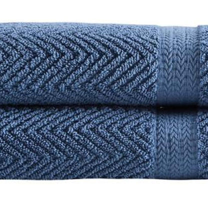 Set of Two Navy Blue Chevron Turkish Cotton 27" X 54" Bath Towels HomeRoots
