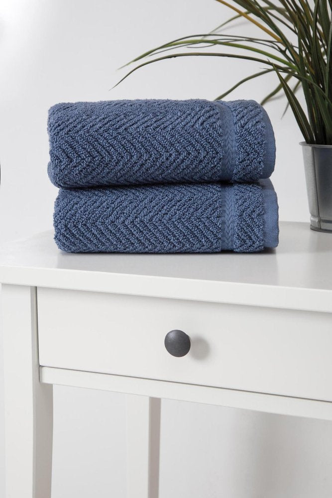 Set of Two White Chevron Turkish Cotton 16" X 30" Hand Towels — view 14