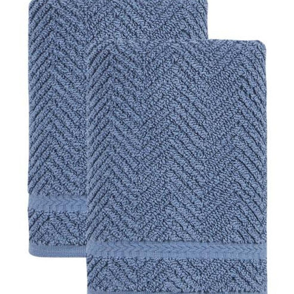 Set of Two White Chevron Turkish Cotton 16" X 30" Hand Towels HomeRoots
