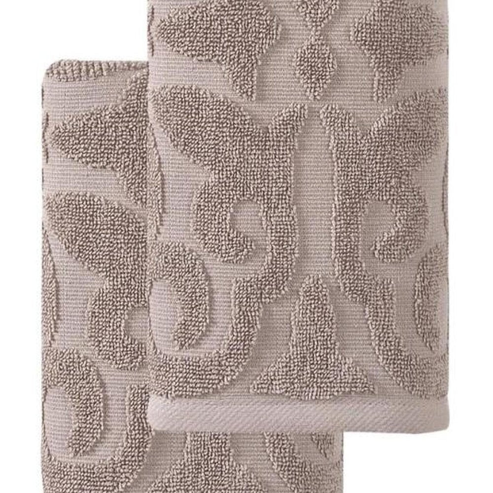 Set of Two Brown Floral Turkish Cotton 16" X 30" Hand Towels HomeRoots