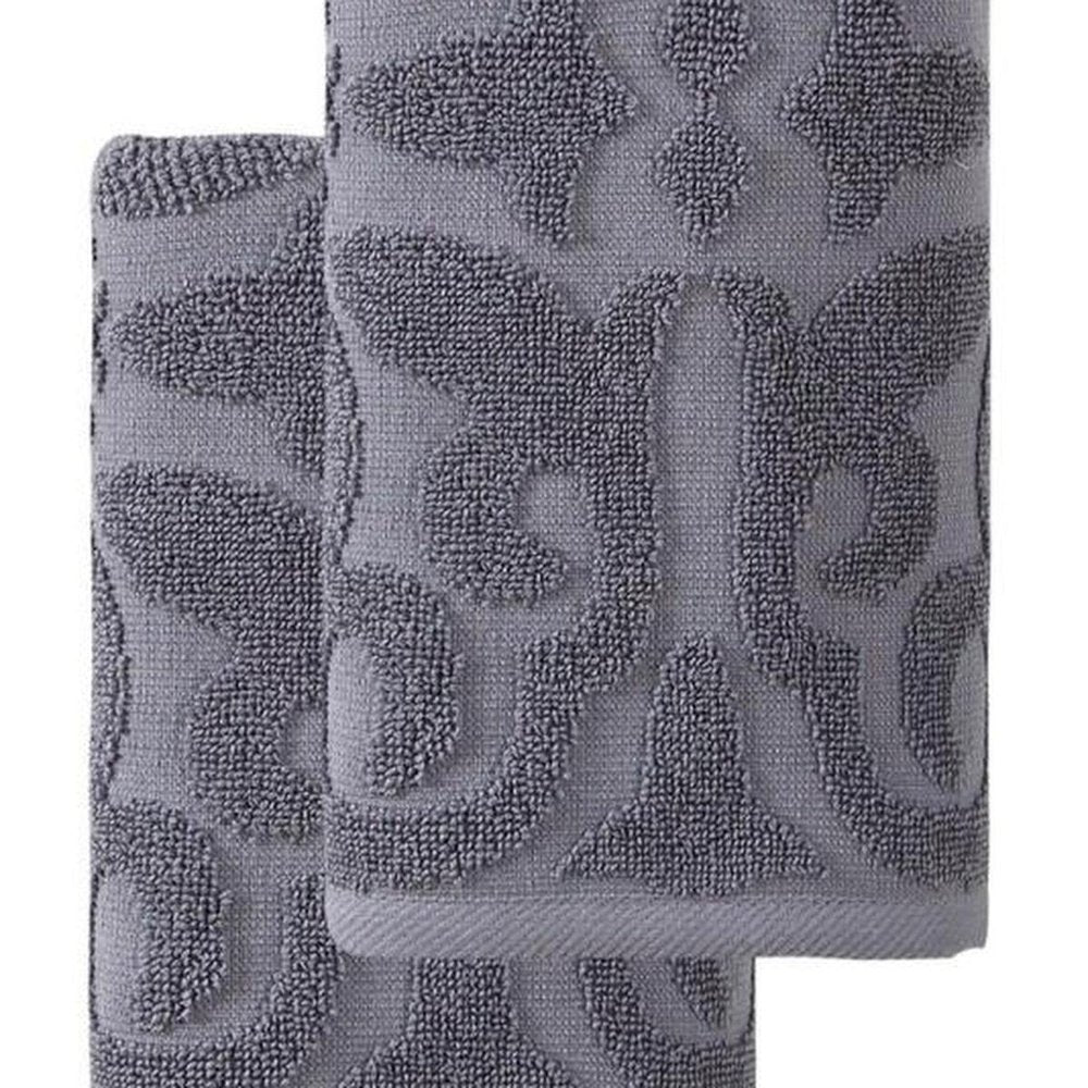 Set of Two Brown Floral Turkish Cotton 16" X 30" Hand Towels HomeRoots