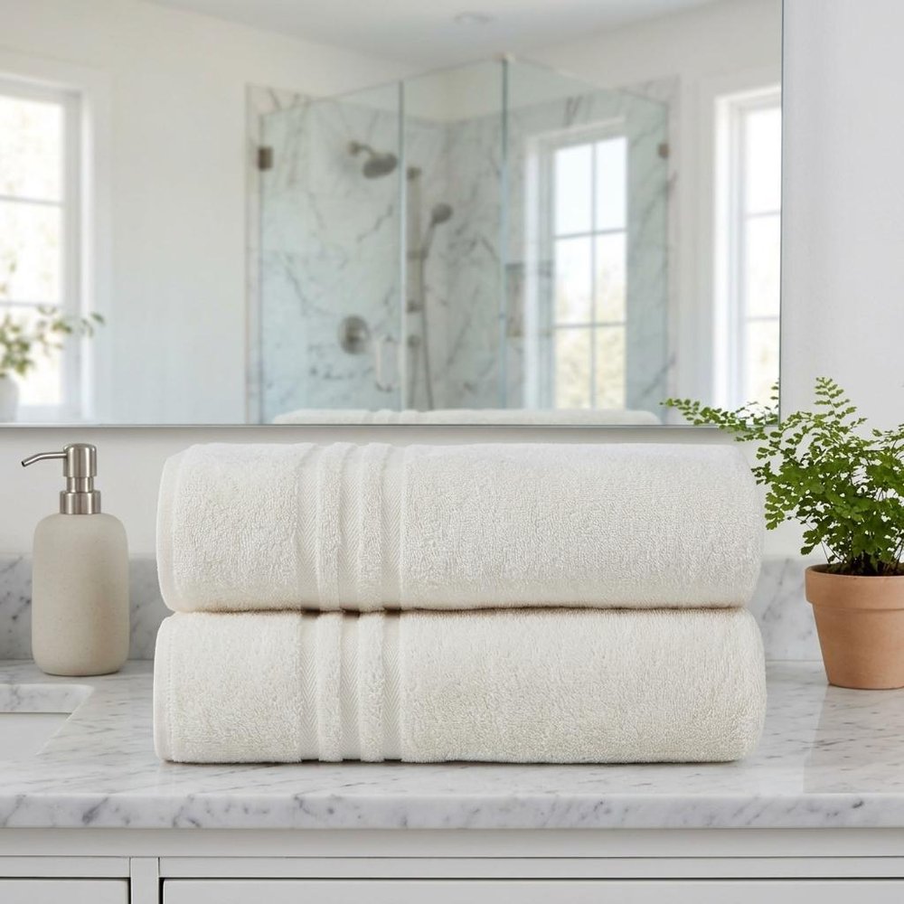 Set of Two Navy Blue Turkish Cotton 27" X 54" Bath Towels — view 14