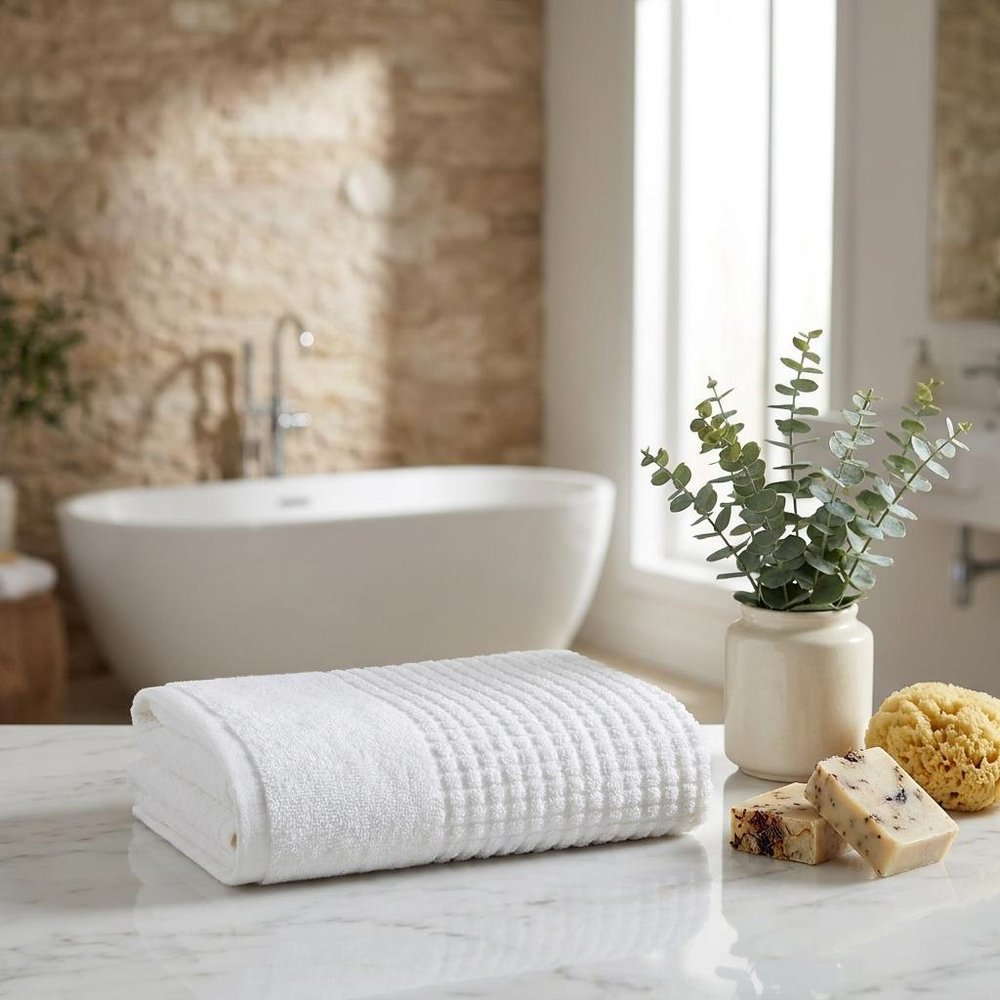 Set of Two White Polka Dots Turkish Cotton 16" X 30" Hand Towels — view 1