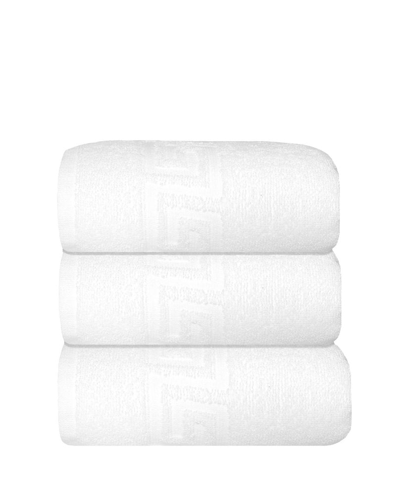 Set of Three White Greek Key Turkish Cotton 16" X 30" Hand Towels — view 3