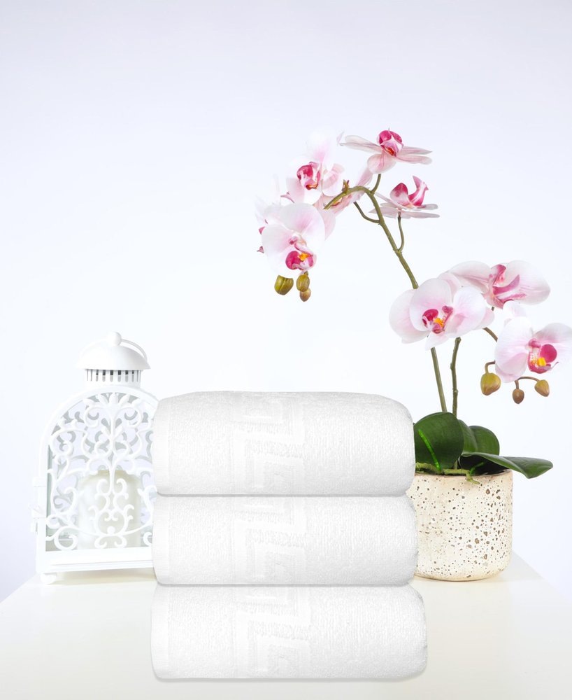 Set of Three White Greek Key Turkish Cotton 16" X 30" Hand Towels — view 7