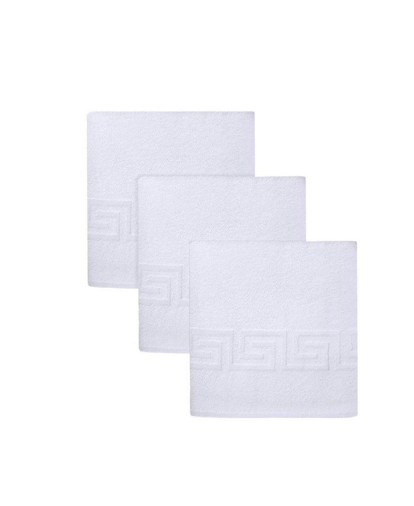 Set of Three White Greek Key Turkish Cotton 16" X 30" Hand Towels HomeRoots