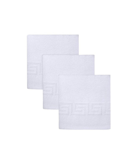 Set of Three White Greek Key Turkish Cotton 16" X 30" Hand Towels HomeRoots