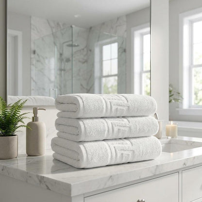 Set of Three White Greek Key Turkish Cotton 16" X 30" Hand Towels HomeRoots