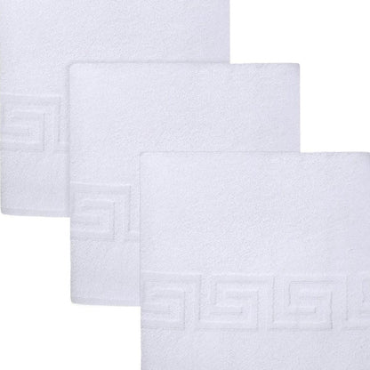 Set of Three White Greek Key Turkish Cotton 16" X 30" Hand Towels HomeRoots