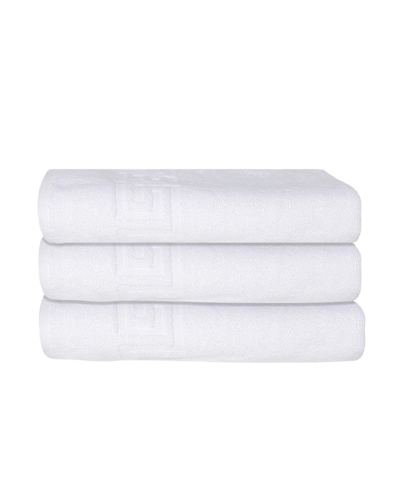 Set of Three White Greek Key Turkish Cotton 27" X 54" Bath Towels — view 1