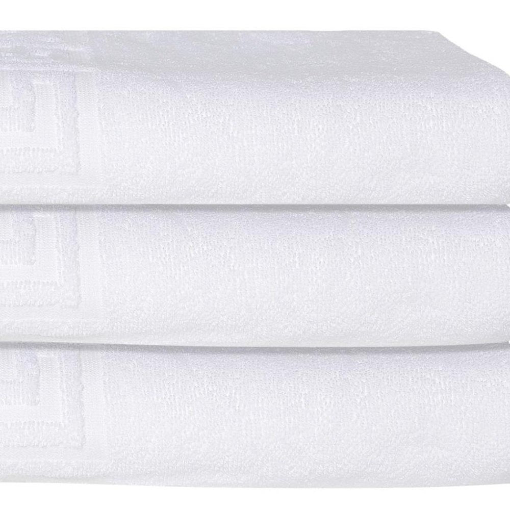 Set of Three White Greek Key Turkish Cotton 27" X 54" Bath Towels HomeRoots
