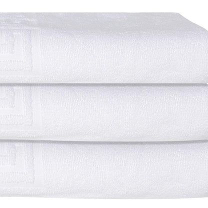 Set of Three White Greek Key Turkish Cotton 27" X 54" Bath Towels HomeRoots