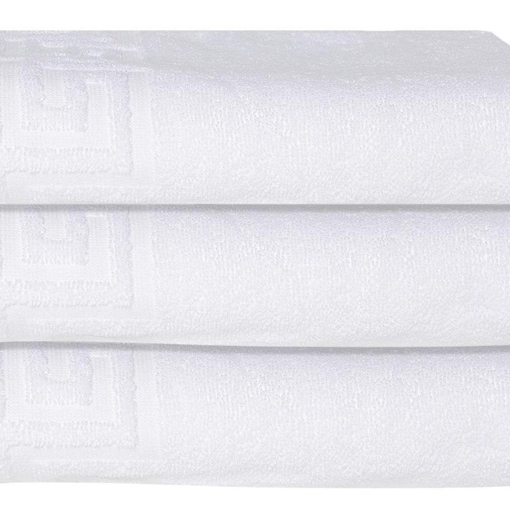 Set of Three White Greek Key Turkish Cotton 27" X 54" Bath Towels — view 3
