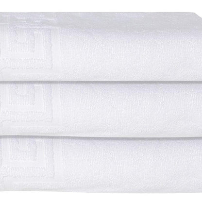 Set of Three White Greek Key Turkish Cotton 27" X 54" Bath Towels HomeRoots