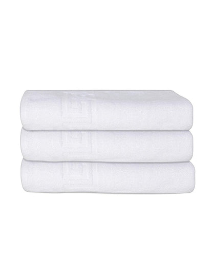 Set of Three White Greek Key Turkish Cotton 27" X 54" Bath Towels HomeRoots
