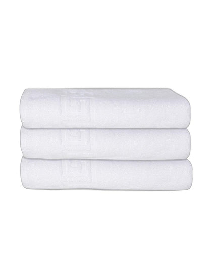 Set of Three White Greek Key Turkish Cotton 27" X 54" Bath Towels HomeRoots