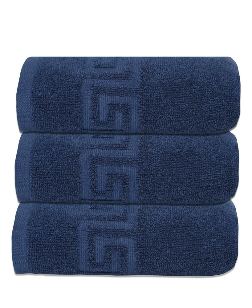 Set of Three White Greek Key Turkish Cotton 16" X 30" Hand Towels HomeRoots