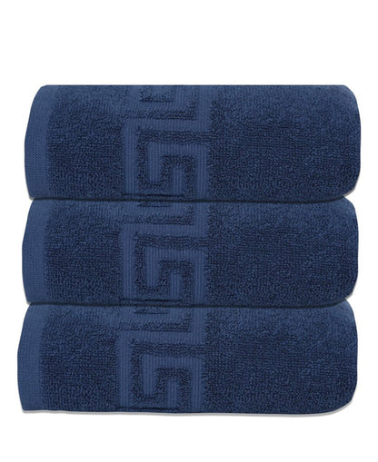Set of Three White Greek Key Turkish Cotton 16" X 30" Hand Towels HomeRoots