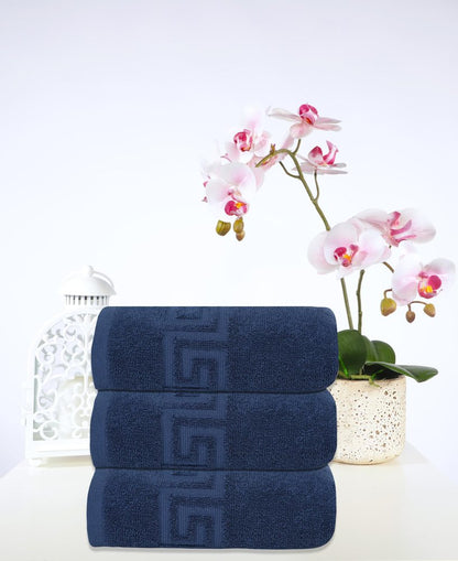 Set of Three White Greek Key Turkish Cotton 16" X 30" Hand Towels HomeRoots