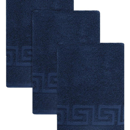 Set of Three White Greek Key Turkish Cotton 16" X 30" Hand Towels HomeRoots