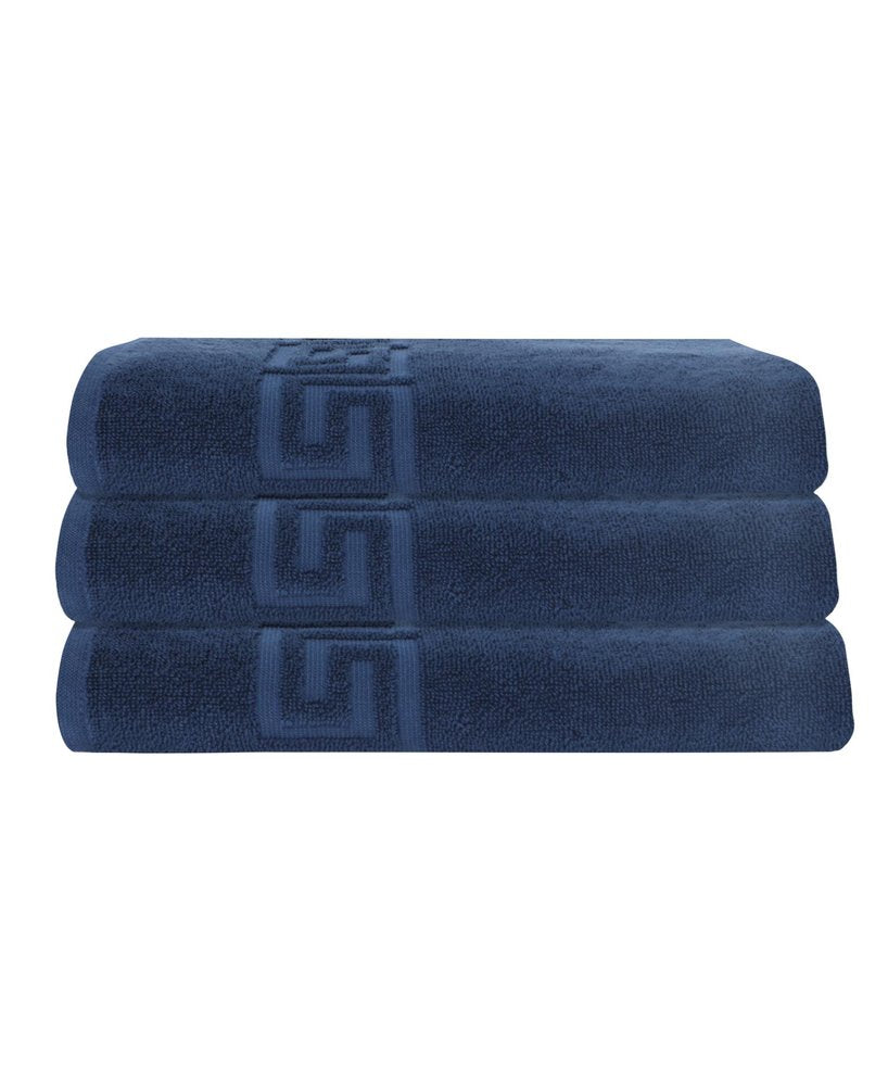 Set of Three White Greek Key Turkish Cotton 27" X 54" Bath Towels HomeRoots