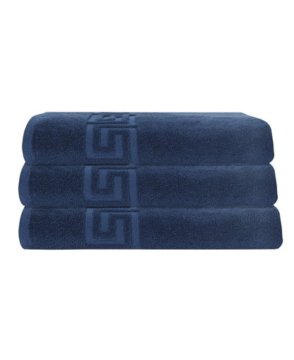 Set of Three White Greek Key Turkish Cotton 27" X 54" Bath Towels HomeRoots
