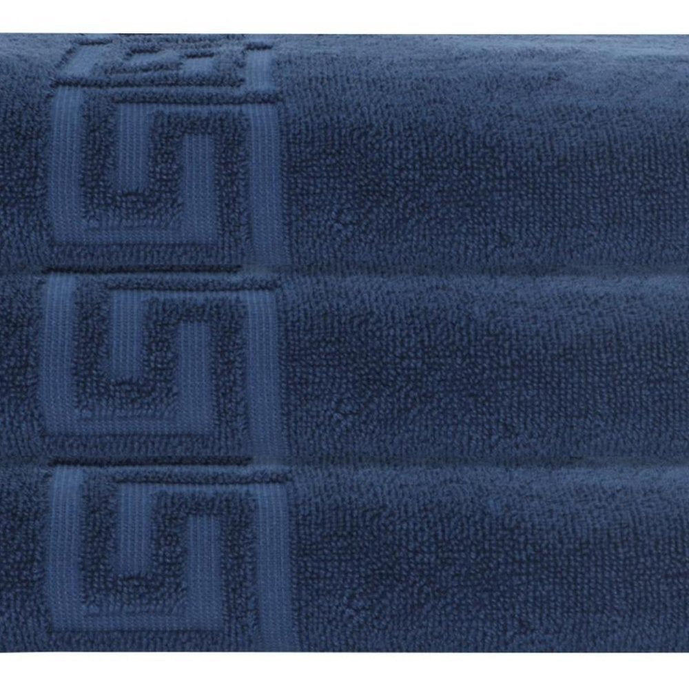 Set of Three White Greek Key Turkish Cotton 27" X 54" Bath Towels HomeRoots