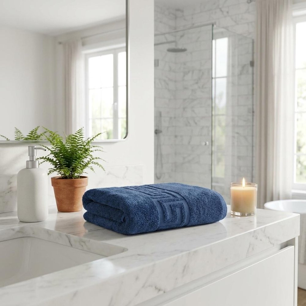 Set of Three White Greek Key Turkish Cotton 27" X 54" Bath Towels — view 12