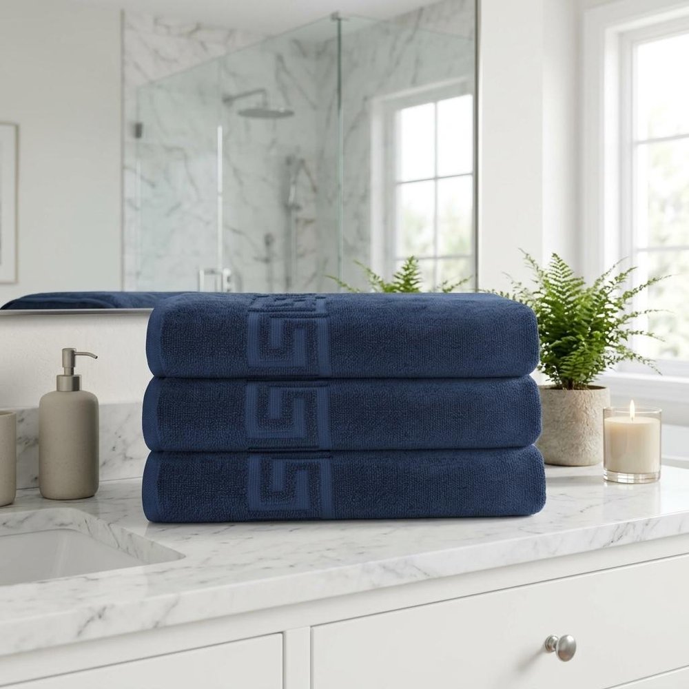 Set of Three White Greek Key Turkish Cotton 27" X 54" Bath Towels — view 14