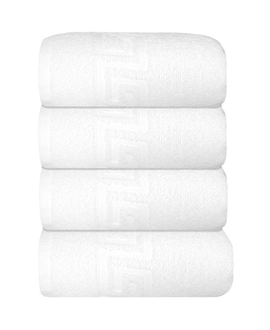 Set of Four Navy Blue Greek Key Turkish Cotton 16" X 30" Hand Towels