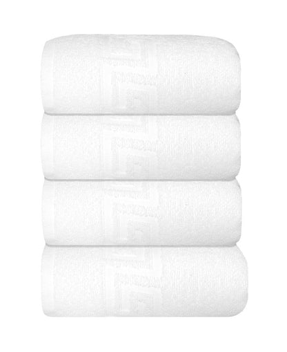 Set of Four White Greek Key Turkish Cotton 16" X 30" Hand Towels HomeRoots