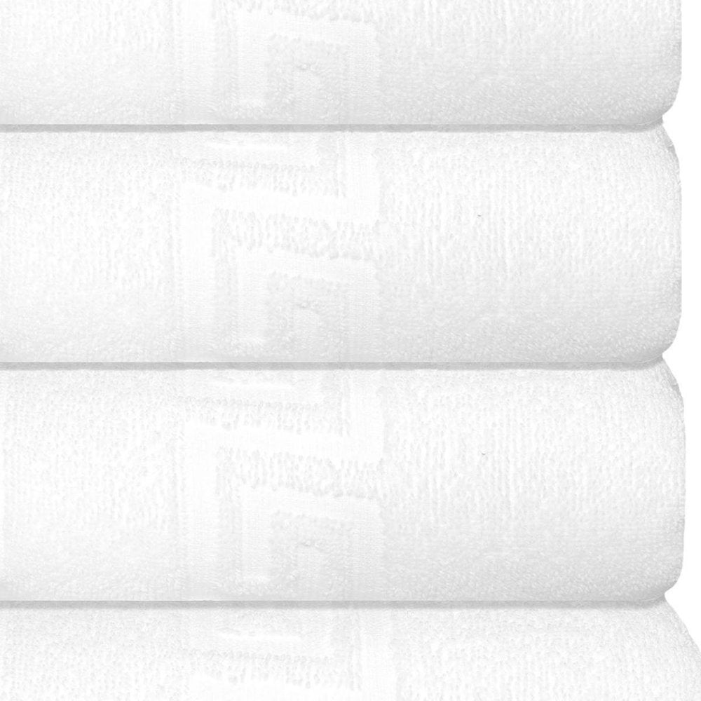 Set of Four White Greek Key Turkish Cotton 16" X 30" Hand Towels HomeRoots