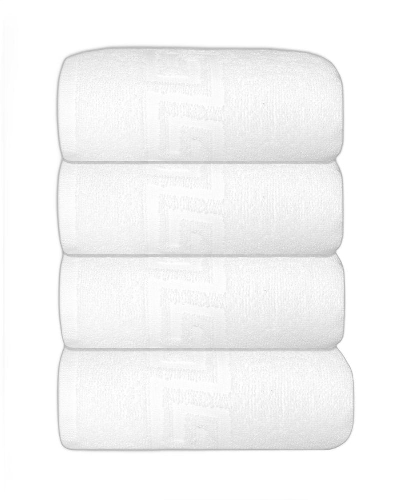 Set of Four White Greek Key Turkish Cotton 16" X 30" Hand Towels — view 4