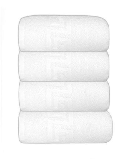 Set of Four White Greek Key Turkish Cotton 16" X 30" Hand Towels HomeRoots