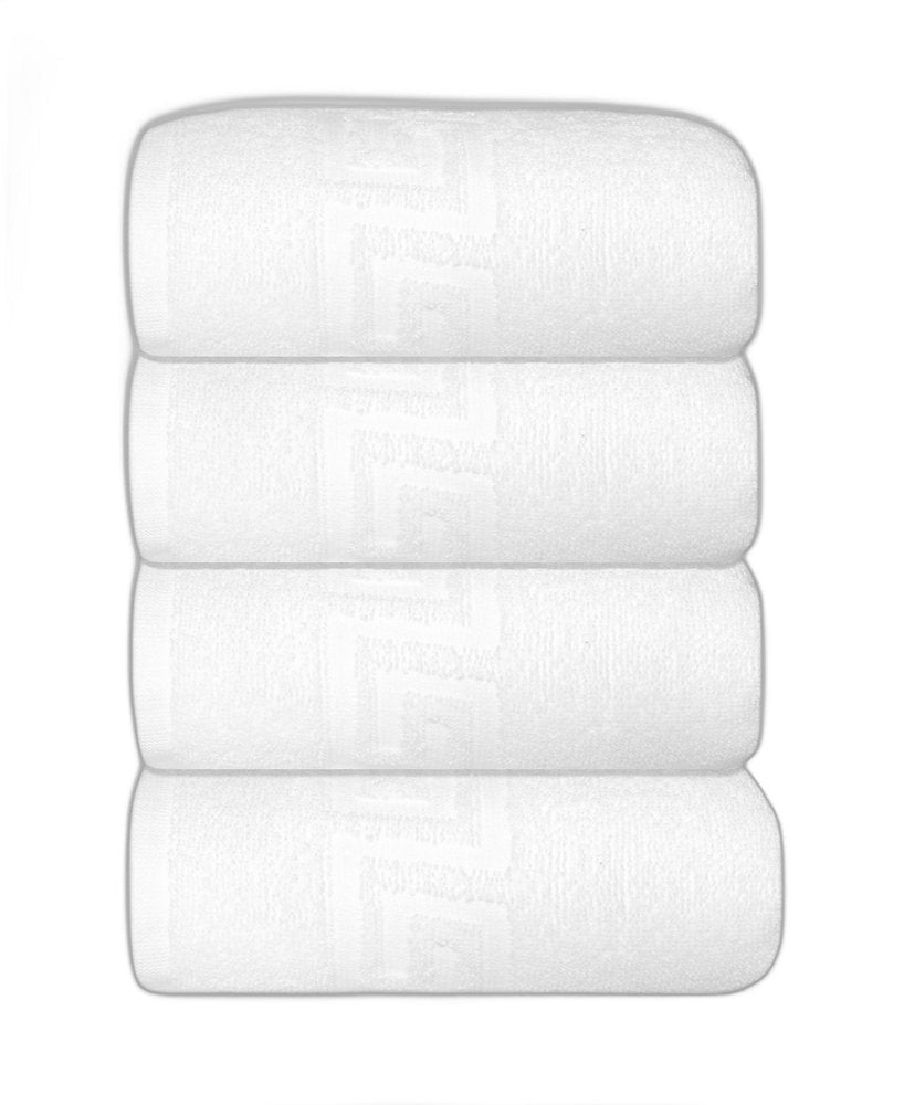 Set of Four White Greek Key Turkish Cotton 16" X 30" Hand Towels HomeRoots