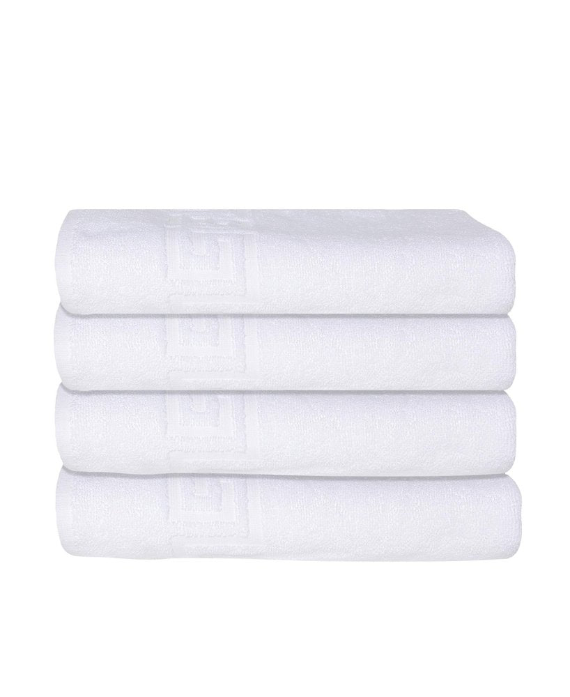 Set of Four White Greek Key Turkish Cotton 27" X 54" Bath Towels — view 1
