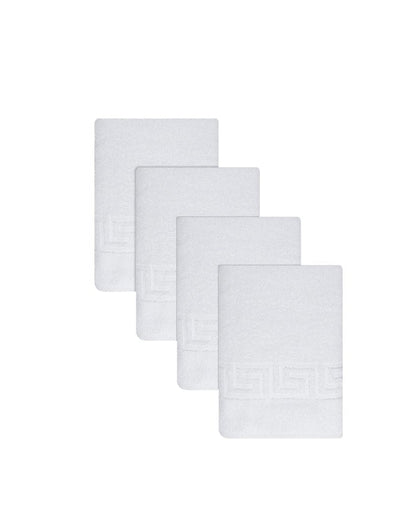 Set of Four White Greek Key Turkish Cotton 27" X 54" Bath Towels HomeRoots